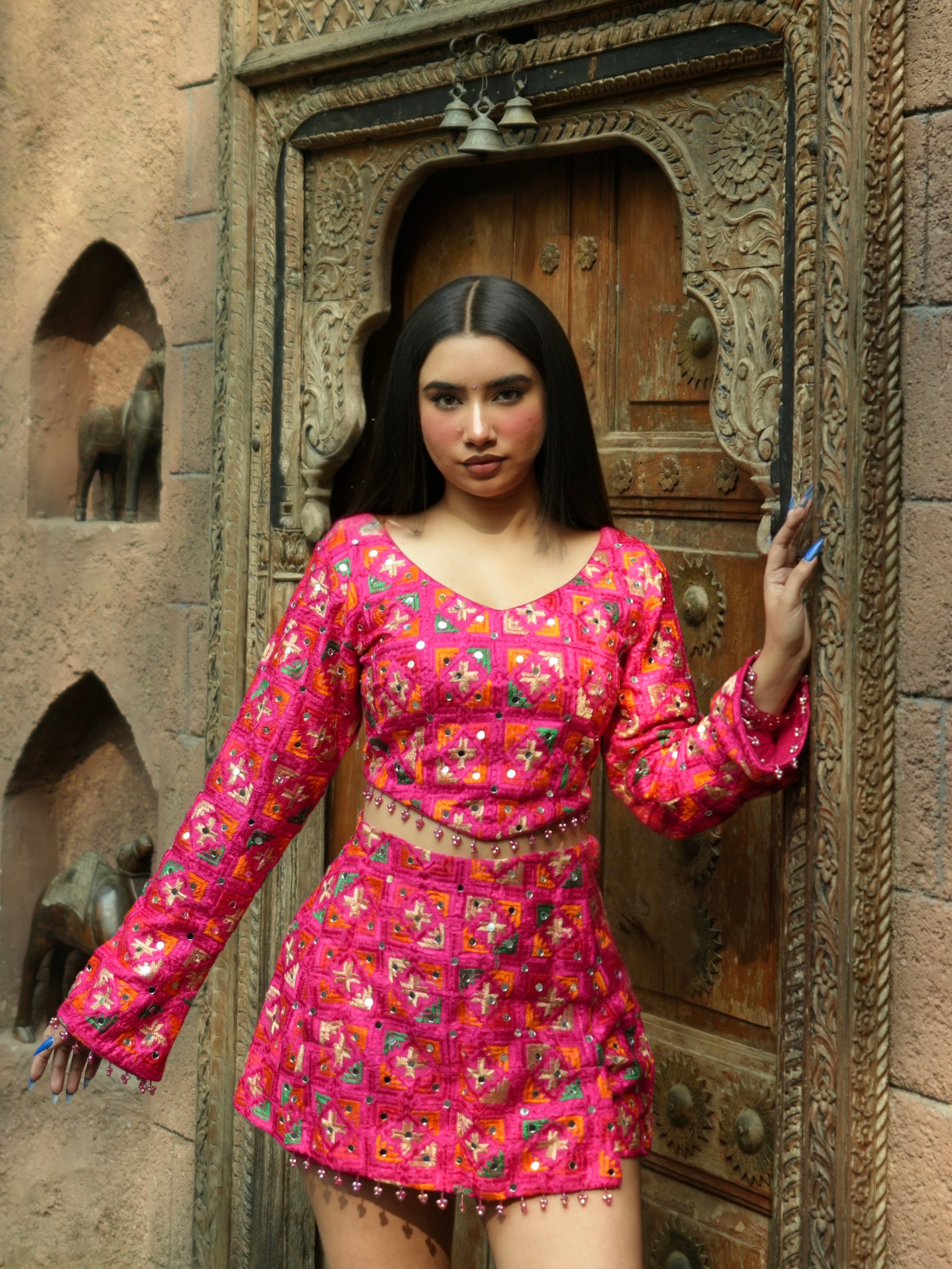 The Satrangi Phulkari Skort
